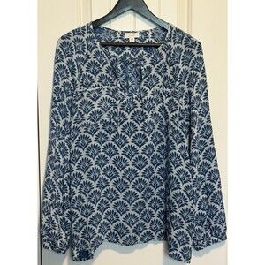 J.Jill  Long Sleeve Blue and White Blouse Size Large